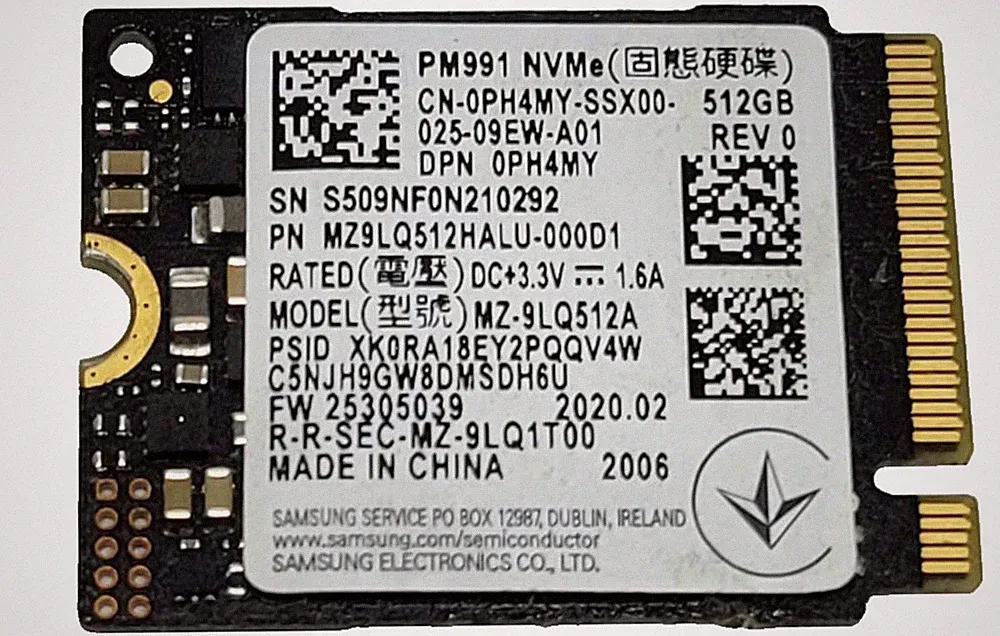 Samsung DELL PM991 512gb 2230 M.2 NVMe SSD Steam Deck SteamDeck Gen3 PH4MY 91%
